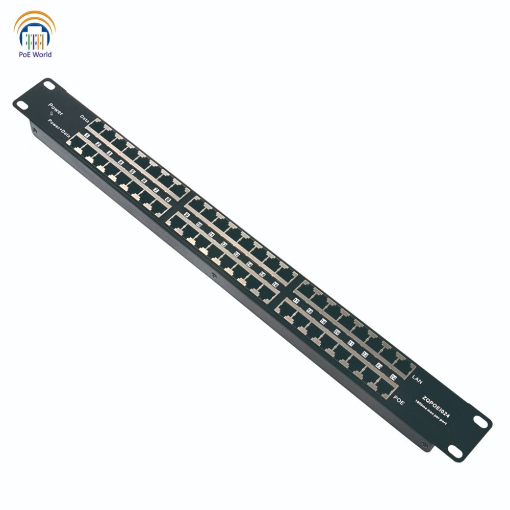POE-24-1U 24 Port Passive PoE Injector 100mbps Data Speed Mode B Operation 12-56V Power Input - Power Supply Not Included
