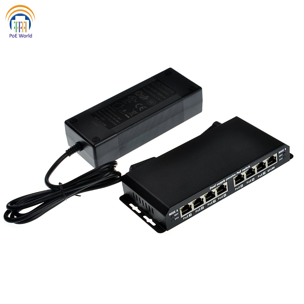 7+1 Port Passive PoE Switch 24 Volt 48 Volt Power Over Ethernet Switch with 60 Watt 120 Watt Power Supply