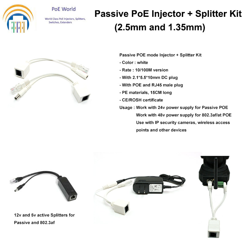 POE-IO POE Cable Passive Power Over Ethernet Adapter Cable POE Splitter Injector 10/100 Mbps 12-48v Input For IP Camera