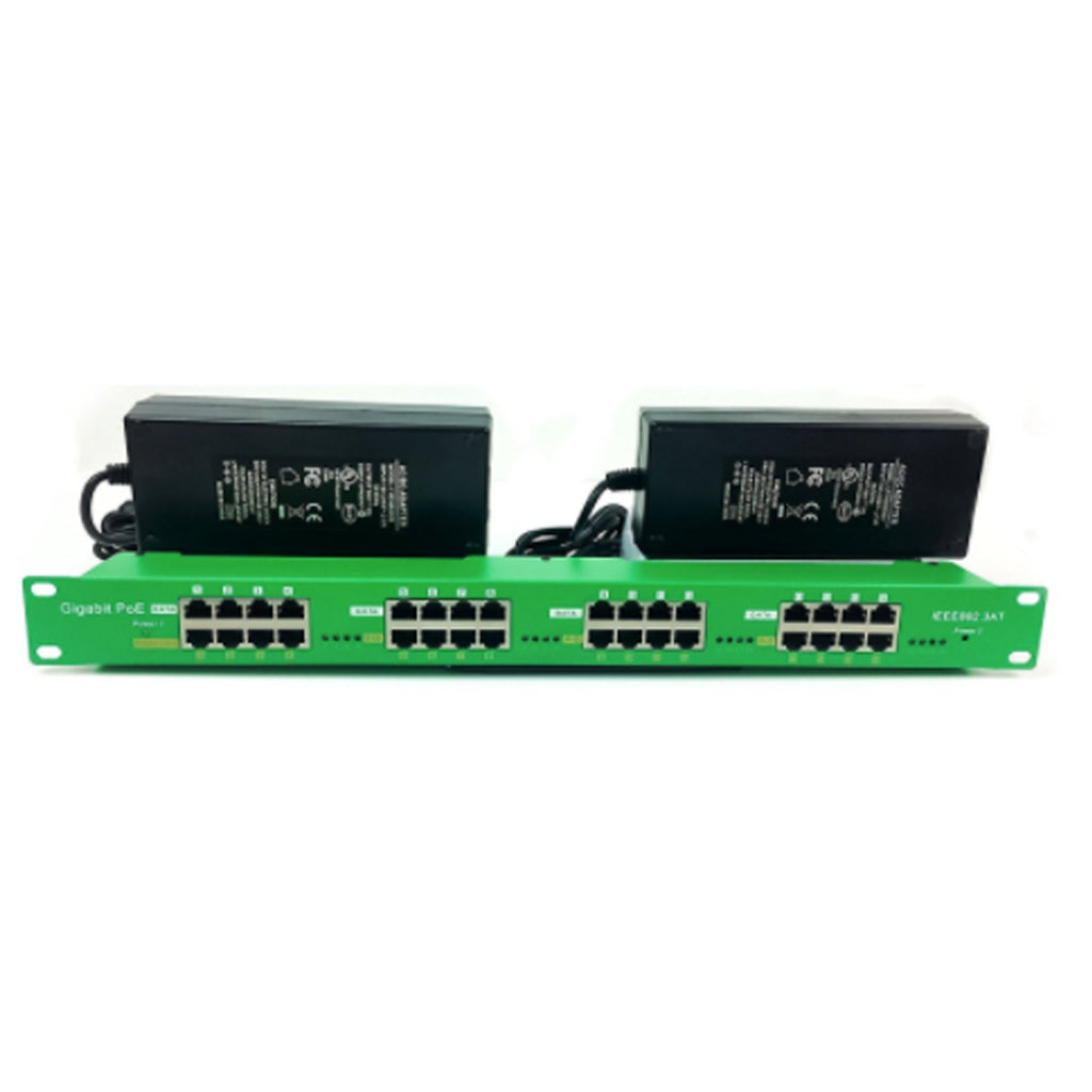 Rack Mount 16 Port Gigabit PoE+ Injector with 56 Volt Power Supply Active PoE Moe A Operation, 120 Watt 240 Watt Power Supply for Option