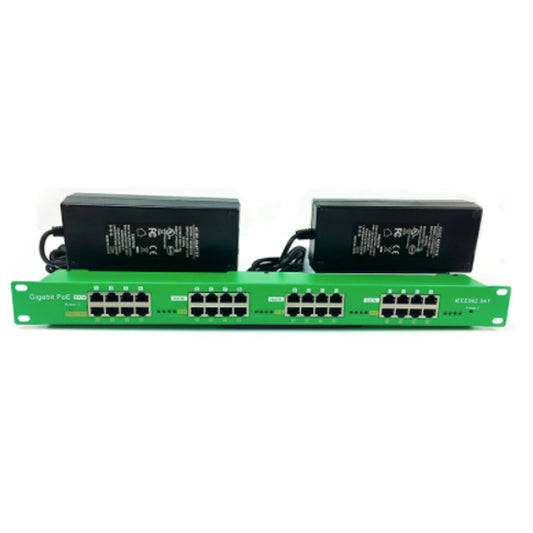 Rack Mount 16 Port Gigabit PoE+ Injector with 56 Volt Power Supply Active PoE Moe A Operation, 120 Watt 240 Watt Power Supply for Option
