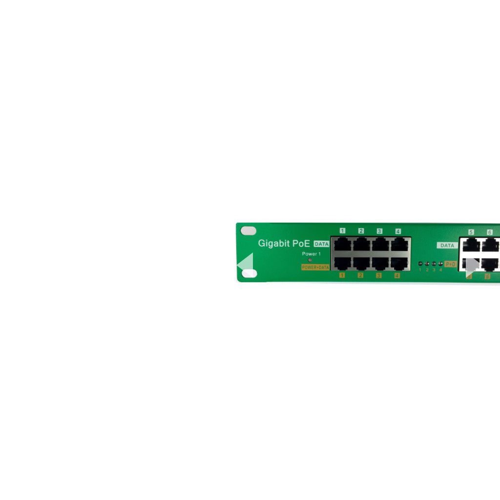 Rack Mount 16 Port Gigabit PoE+ Injector with 56 Volt Power Supply Active PoE Moe A Operation, 120 Watt 240 Watt Power Supply for Option