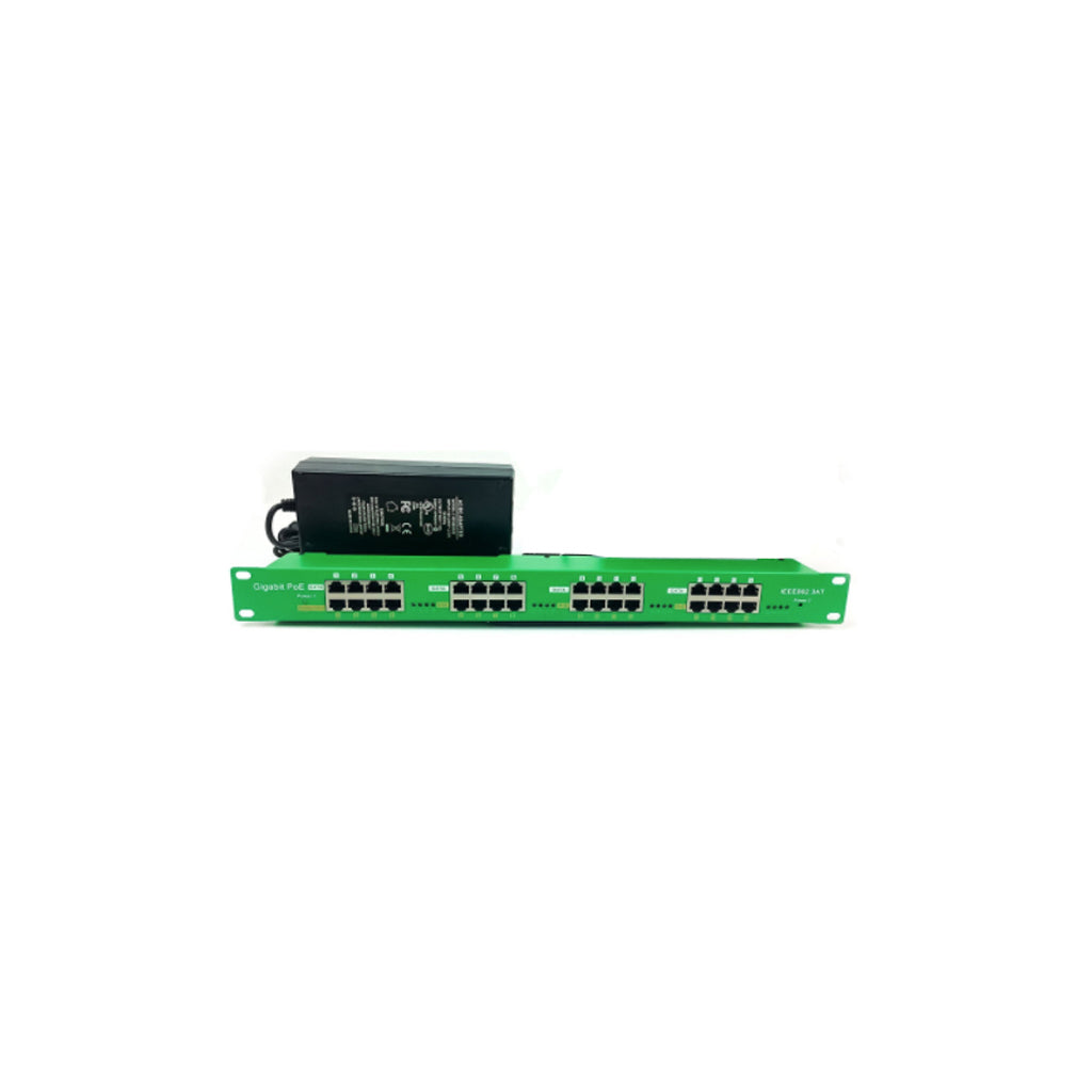Rack Mount 16 Port Gigabit PoE+ Injector with 56 Volt Power Supply Active PoE Moe A Operation, 120 Watt 240 Watt Power Supply for Option