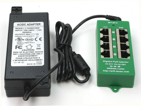 4 Port Active Gigabit PoE Plus Injector Mode A IEEE802.3at Standard with 60 Watt or 120 Watt Power Supply