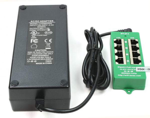 4 Port Active Gigabit PoE Plus Injector Mode A IEEE802.3at Standard with 60 Watt or 120 Watt Power Supply
