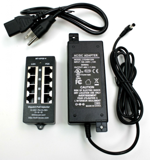4 Port Gigabit PoE Injector IEEE 802.3af Mode A Midspan Injector with 48 Volt 60 Watt Power Supply ( Power supply was Optional )