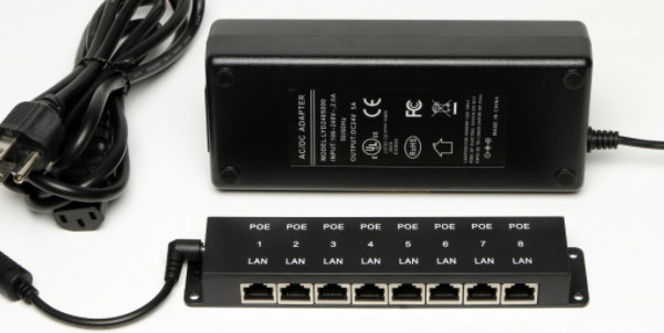 Passvie PoE Injector with Power Supply Kit Power Up to 8 IP Cameras Wireless AP, 12-56 Volt Power Input, 60 Watt 120 Watt for Option