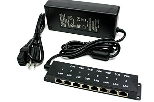 Passvie PoE Injector with Power Supply Kit Power Up to 8 IP Cameras Wireless AP, 12-56 Volt Power Input, 60 Watt 120 Watt for Option