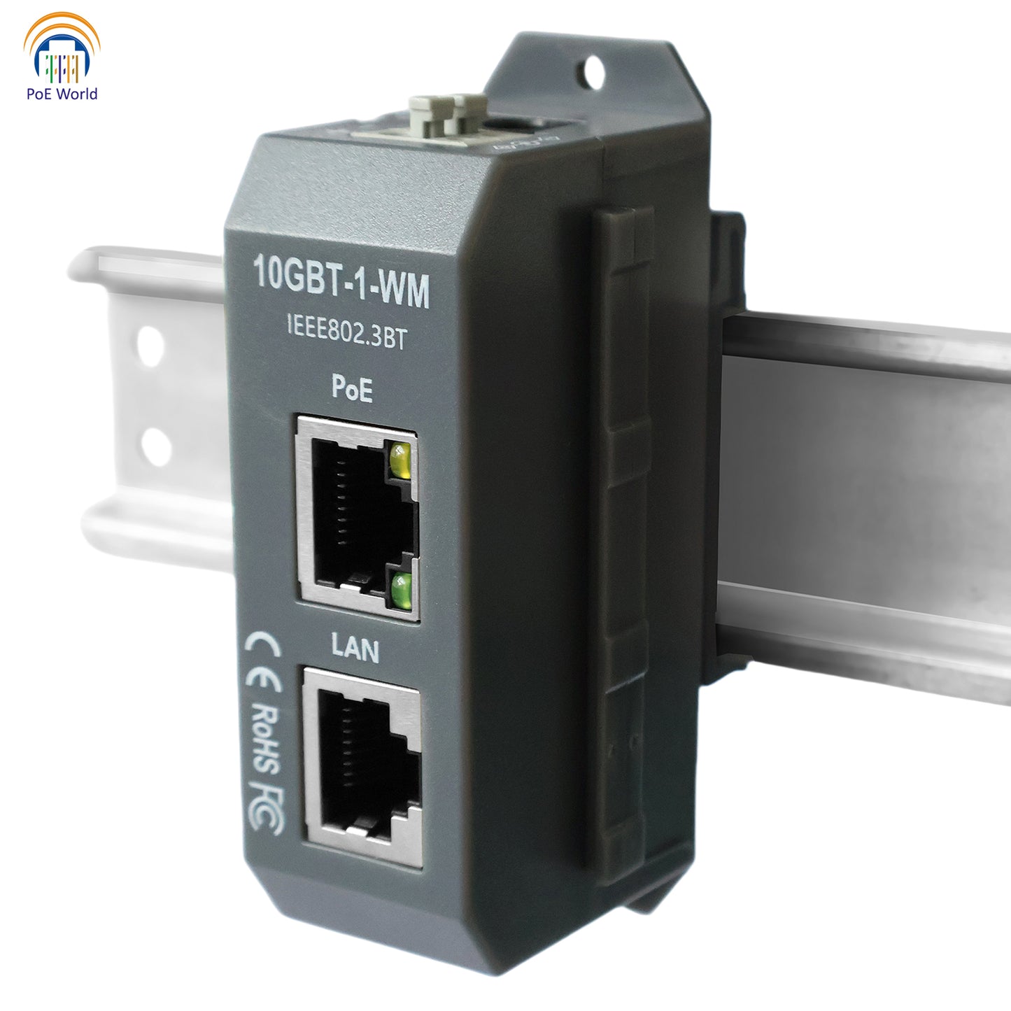 10GBT-1-WM Single Port 10 Gigabit 802.3bt PoE++ Injector | 90W Max Output | IEEE 802.3af/at/bt | Wall & DIN Mount
