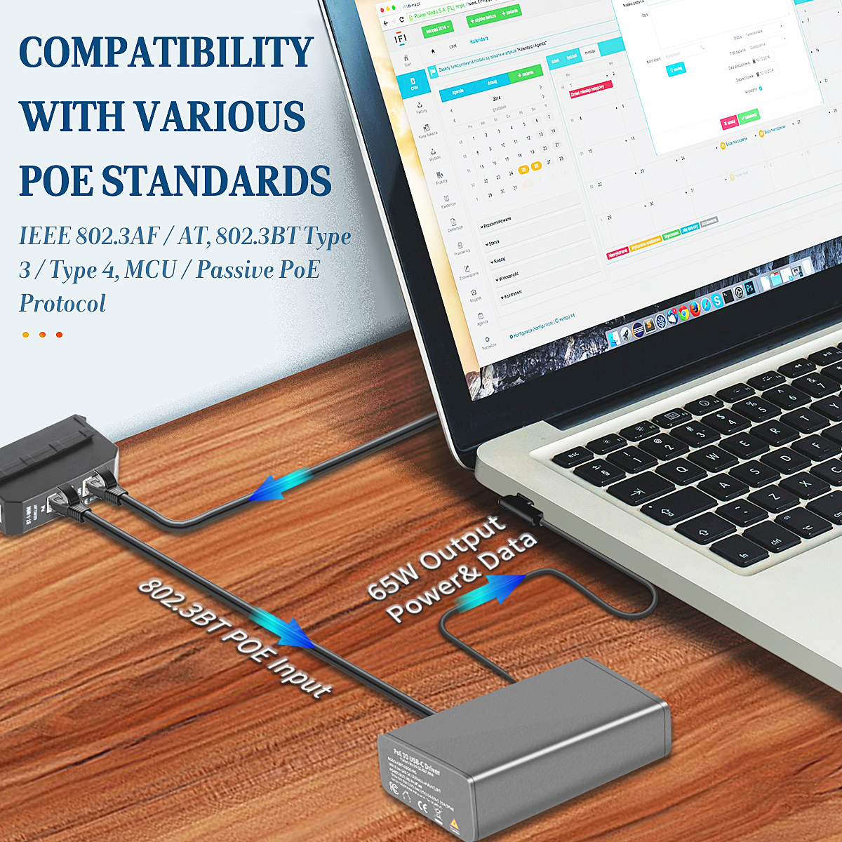 GBT-USBC-PD Upgraded 65W USBC Charger! 802.3bt PoE to USBC Power + Data Delivery PoE Adapter, 65W Max Output with Gigabit Ethernet Speed, Compatible with Laptops, iPad Pro and More