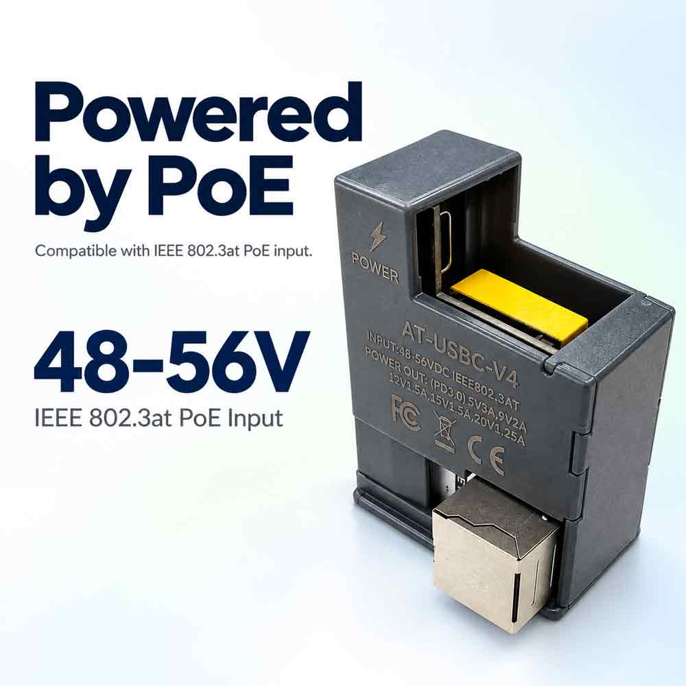 AT-USBC-V4 PoE to USB-C Power Adapter 25W IEEE 802.3af/at RJ45 to Type-C Charger Converter for Tablet Smart Home Panel