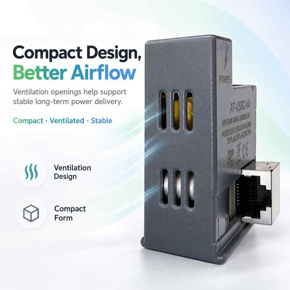 AT-USBC-V4 PoE to USB-C Power Adapter 25W IEEE 802.3af/at RJ45 to Type-C Charger Converter for Tablet Smart Home Panel