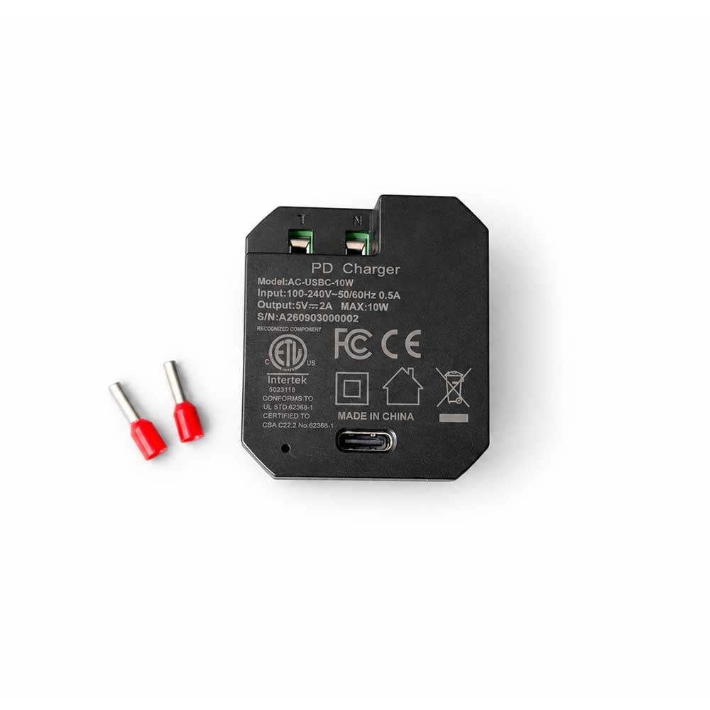 AC-USBC-10W In-Wall USB-C Power Adapter, 100–240V AC Input, 5V/2A 10W Output, Compact Concealed Power Supply for Wall-Mounted Tablets and Smart Home Panels