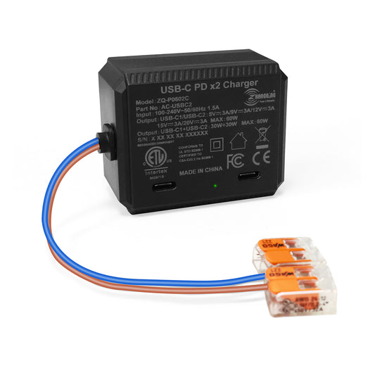 AC-USBC2-EU Dual USB-C Charger Wall-Mount Power Adapter Type-C PD3.0 60W Max Output Power Supplier for for Laptops, Tablets, and Smartphones