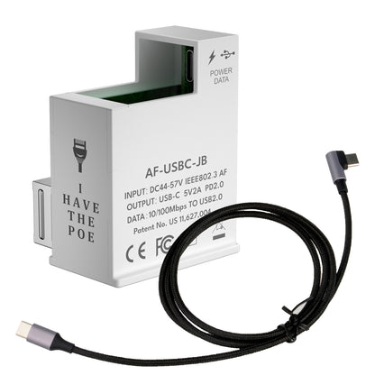 AF-USBC-JB PoE to USB-C Adapter Deliver 10W Power and 10/100m Ethernet Data to iPad Air, Surface Go on Type C cable, Lightning Cable for option