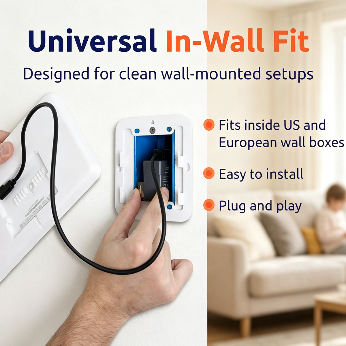 AT-Hub In-wall 25W PoE+ to USB-C Power and Data Delivery for Amazon Echo Hub IEEE 802.3at PoE+ Convert to 5V/9V 25W Power and USB 2.0 Data