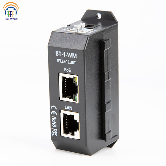 BT-1-WM Single Port Gigabit PoE Injector Auto Negotiation POE++ 802.3at/bt Standard 90W Max Output Power High Powered Devices