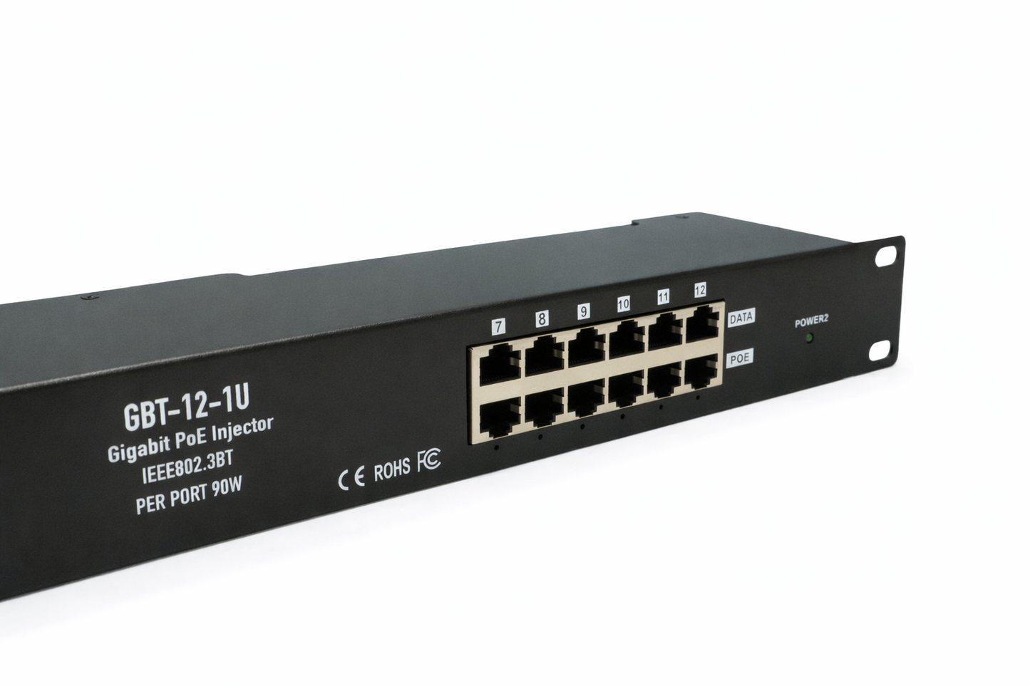 GBT-12-1U 2.5G 802.3BT Type 4 Active PoE++ Injector Up to 90W Max Output 1U Rackmount High-power Midspan Injector for PoE lighting PTZ Cameras