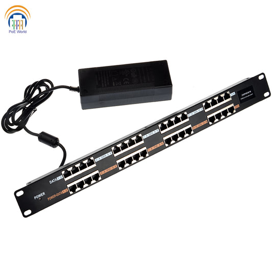 16 Port Passive PoE Injector Rack Mount Midspan Patch Panel With 24 Volt 48 Volt Power Supply for Option, Power Up to 16pcs PoE Cameras
