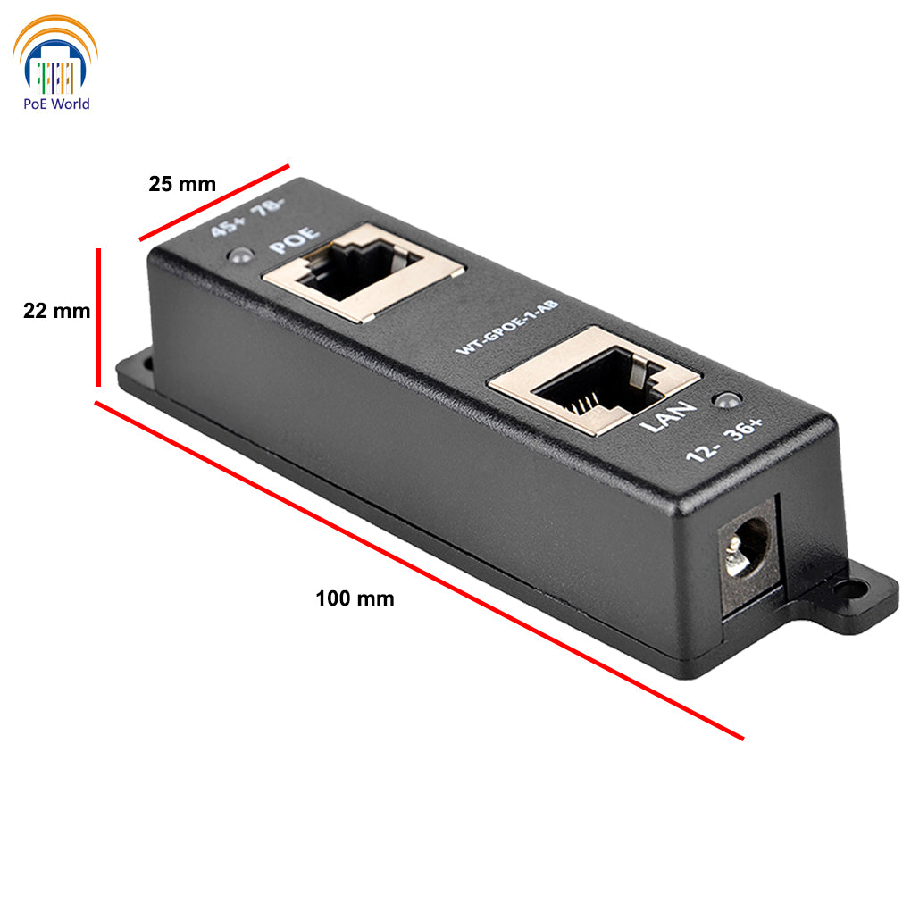 GPOE-1-AB-48v30w Gigabit PoE Injector or Splitter, Dual Mode A and B, Power on all 4 pairs, Included Power supply (48Volt 30Watt ), for up to 30 watts total