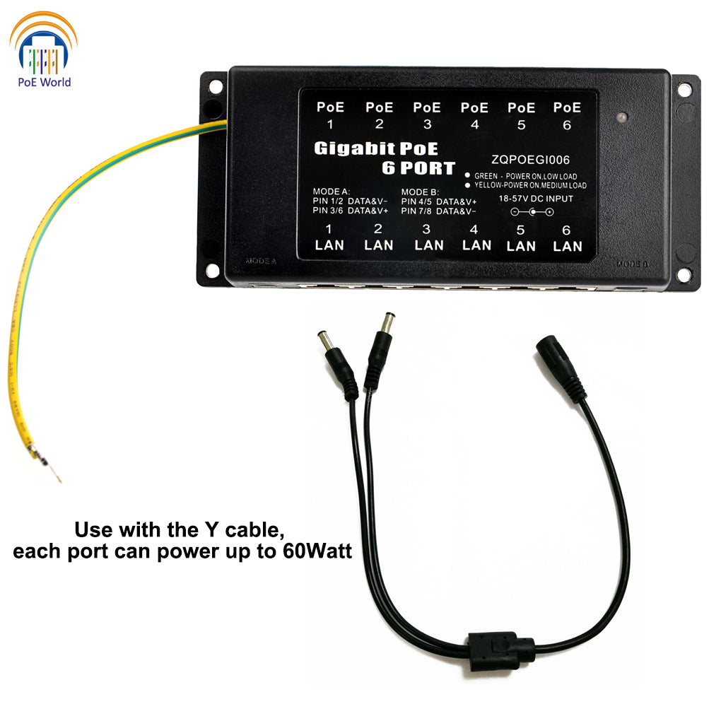 GPOE-6-AB-48v120w 6 Port Power over Ethernet Injector Gigabit POE with 48 Volt 120 Watt Power Supply