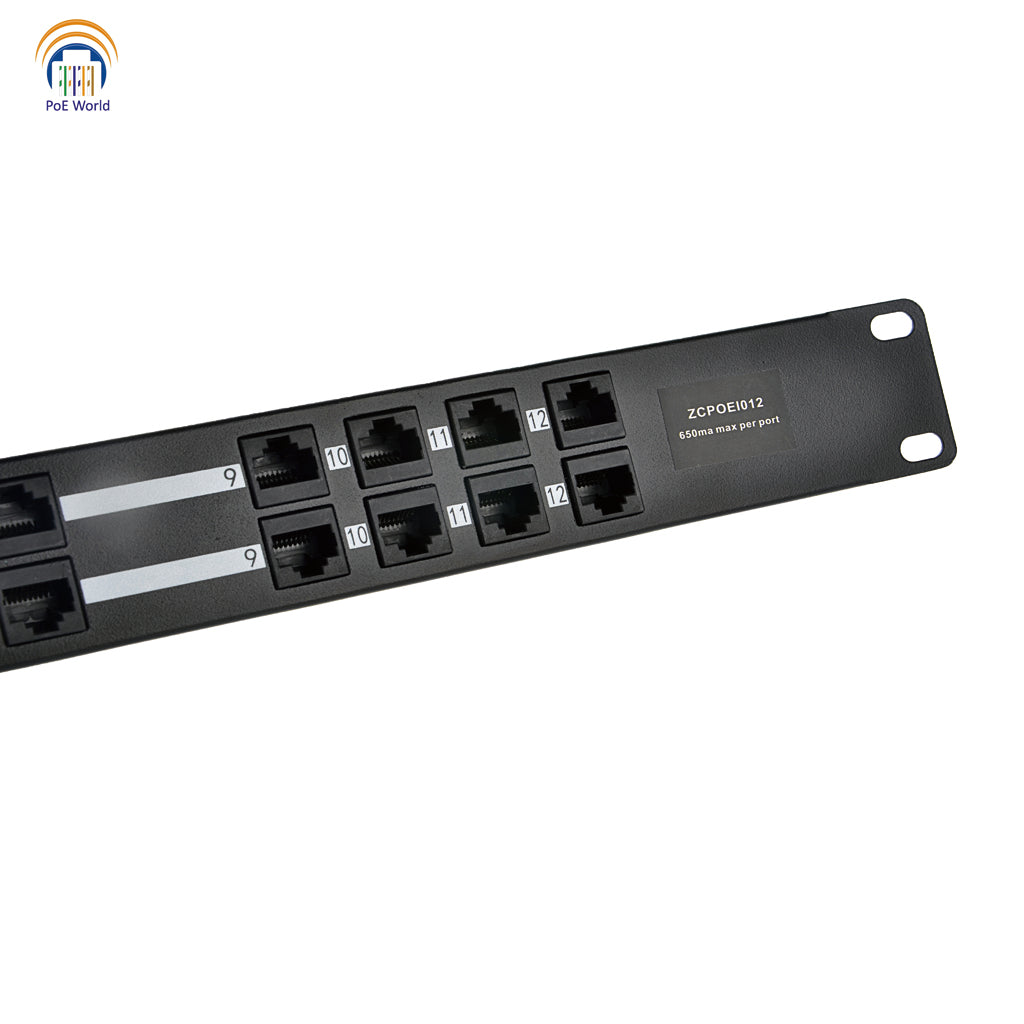 POE-12-1U 12 Port Passive PoE Injector 100mmbps Data Speed 802.3af Power Over Etherenet Patch Panel-Power Supply Not Included