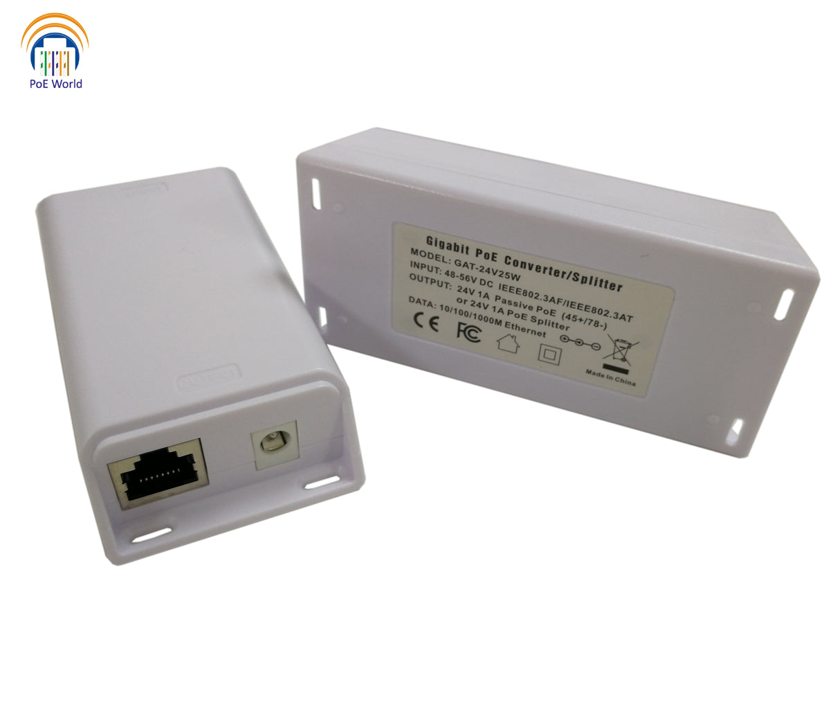 GAF-24v25w 48V to 24V POE Converter, 24 Volt 25 Watt Gigaibt POE Split ...