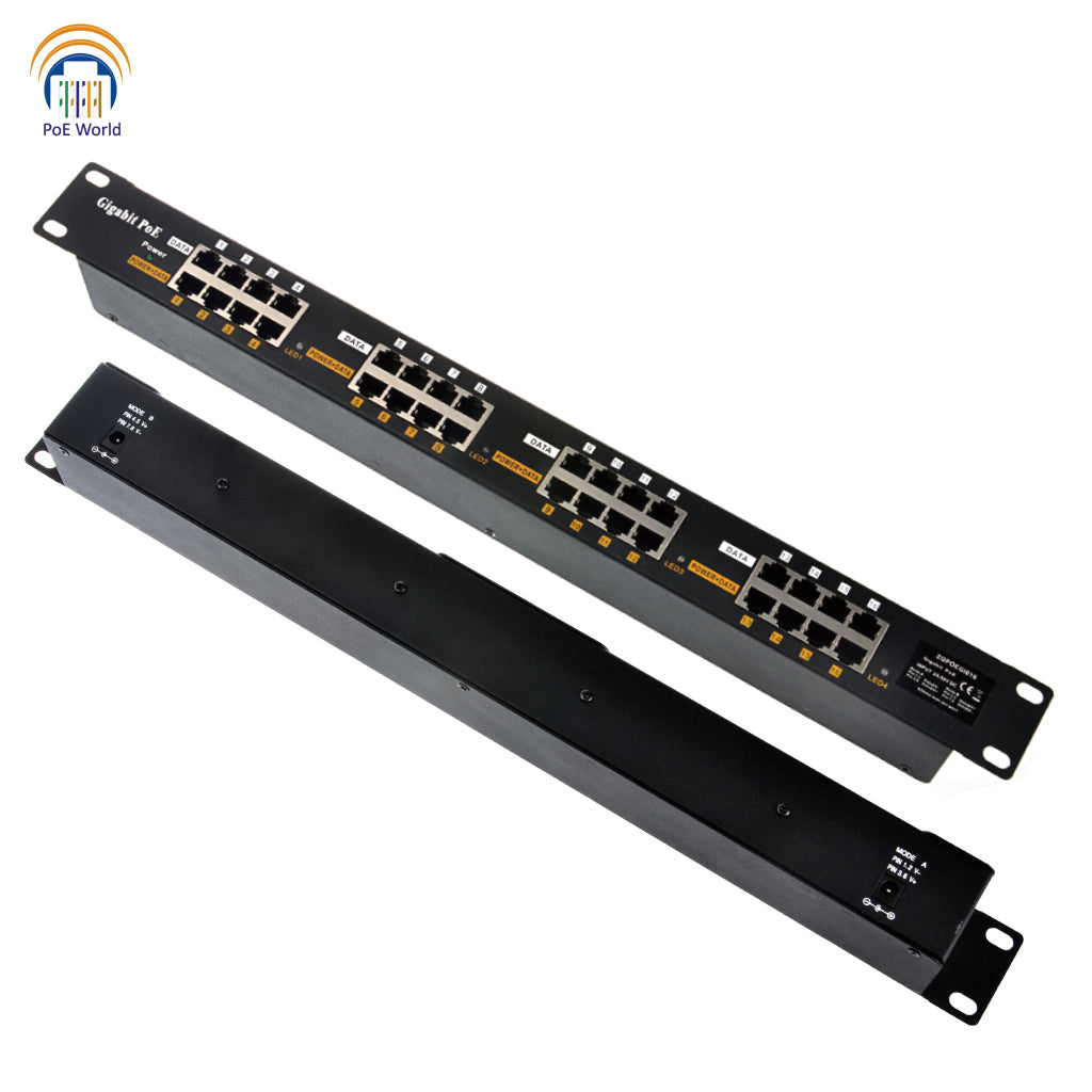 GPOE-16-1U Gigabit PoE Injector Support Mode A Mode B Passive Power Over Ethernet Patch Panel-Power Supply Not Included
