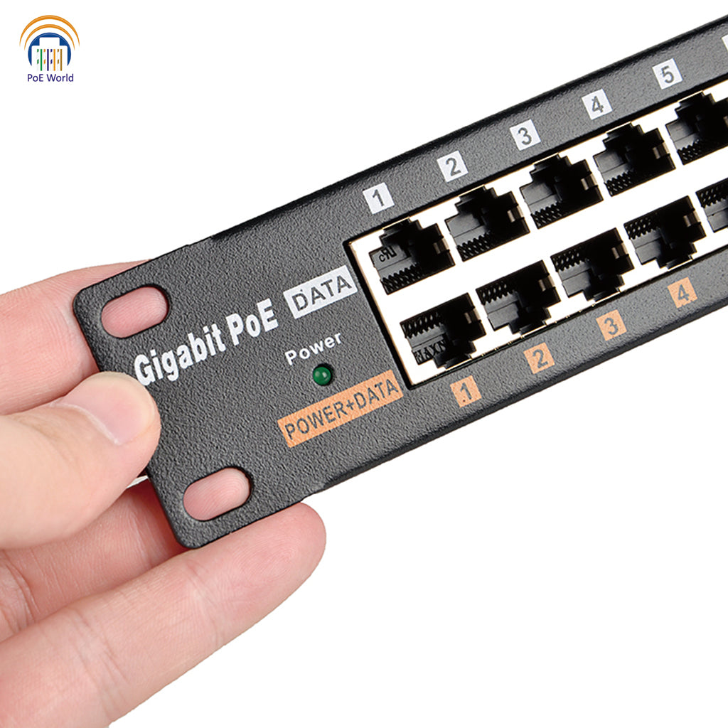 24 Port Gigabit Power Over Ethernet Injector Support Mode B 802.3af/at Operation, 24 Volt 48 Volt Input Up to 120 Watt, Rack Mount Patch Panel Kits for IP Cameras