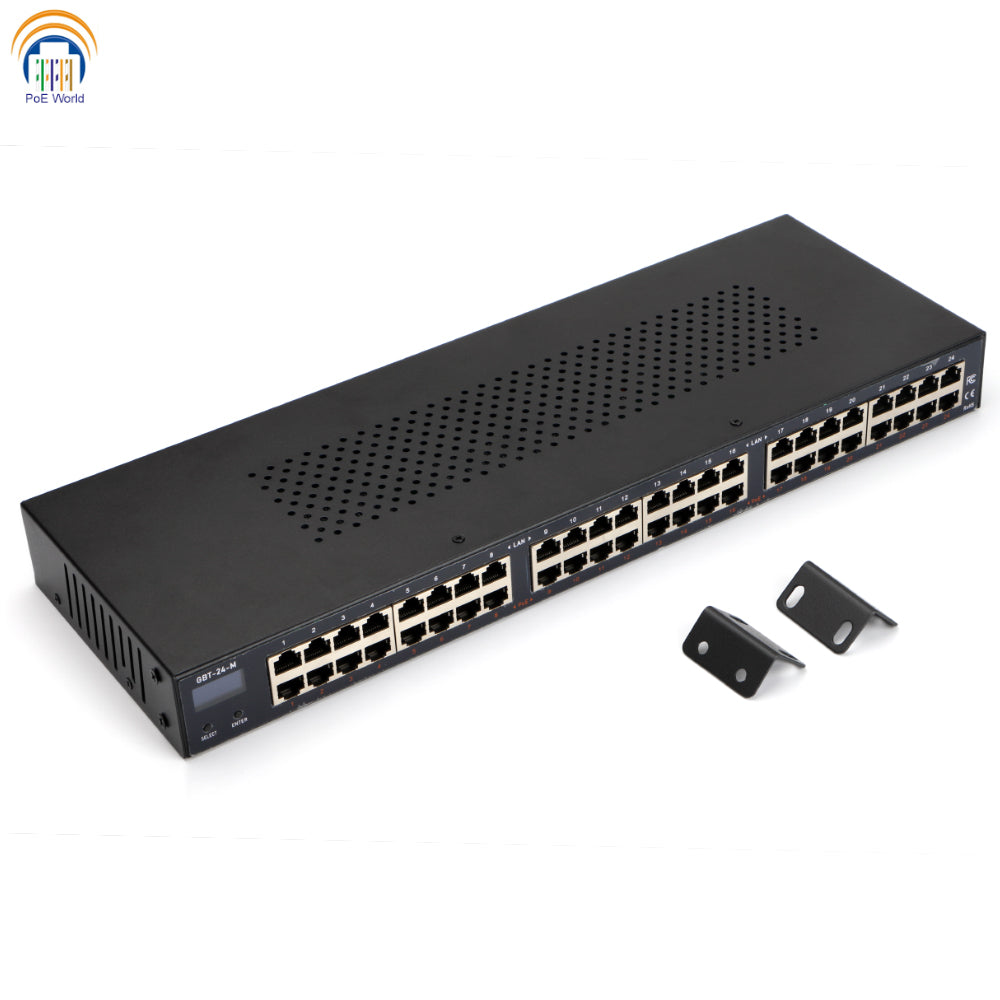 GBT-24-M Managed PoE Injector Gigabit Data Speed 24 Port Mid-Span Injector Support IEEE 802.3 Bt 80W Output Per Port OLED Dispaly Passive Active configuration