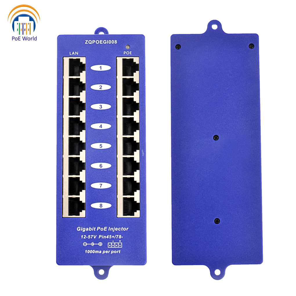 GPOE-8B Wall Mount 8 Port Gigabit PoE Injector Mode B Midspan Patch Panel with 24 Volt 60 Watt Power Supply for Option