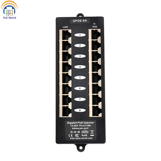 GPOE-8 10/100/1000mbps Mode A Gigabit PoE Injector IEEE802.3af Power Over Ethernet Injector-Power Supply Not Inclueded