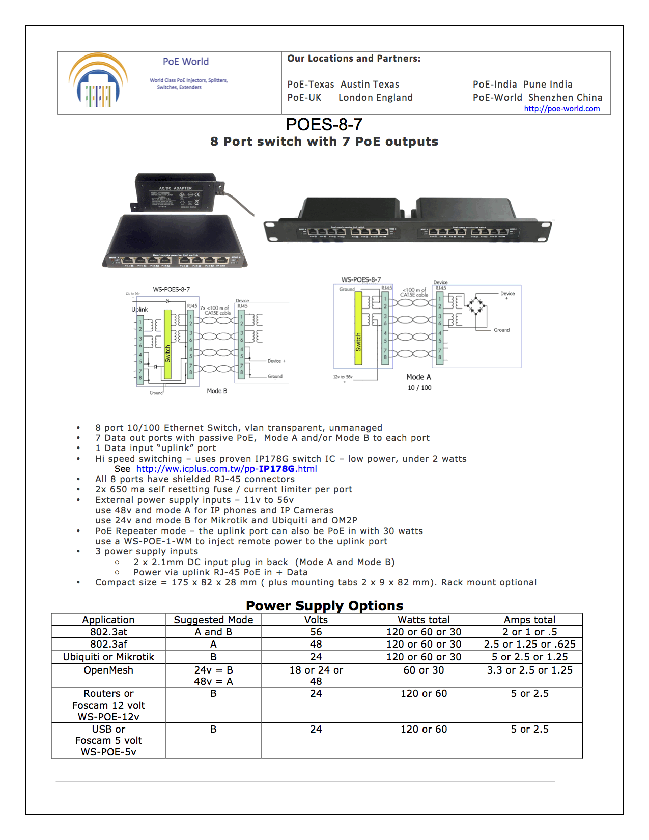 POES-8-7 Passive PoE Switch 100mbps Data Speed with 1 Uplink and 7 PoE Port - Power Supply Not Included