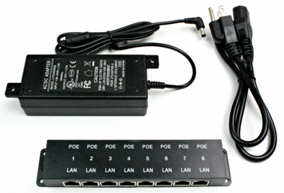 Passvie PoE Injector with Power Supply Kit Power Up to 8 IP Cameras Wireless AP, 12-56 Volt Power Input, 60 Watt 120 Watt for Option